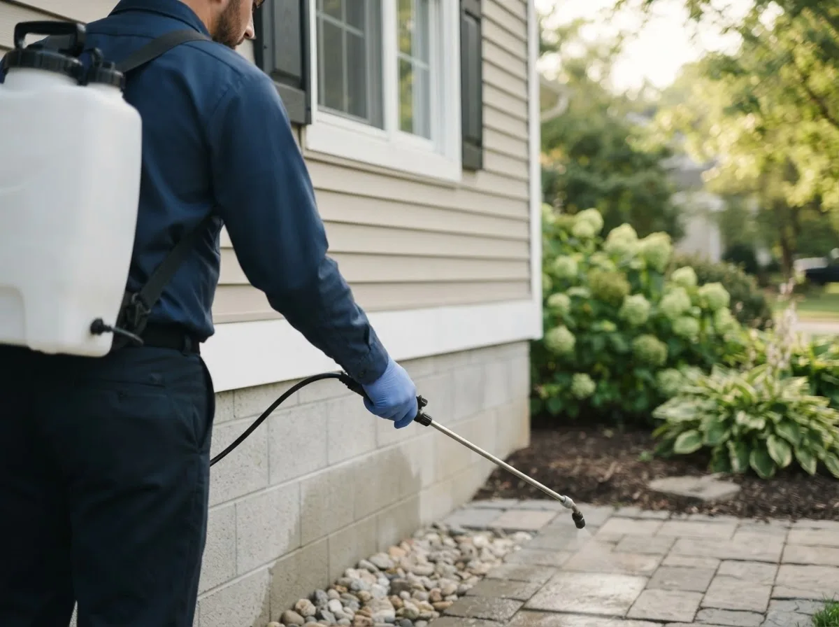 Pest control technician inspecting a home in Distant, PA